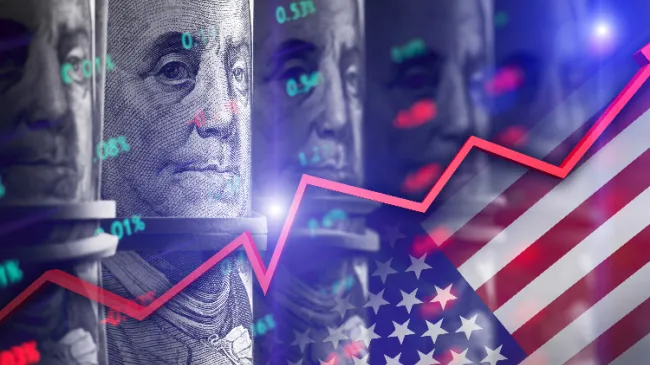 graph with usa flag and dollar